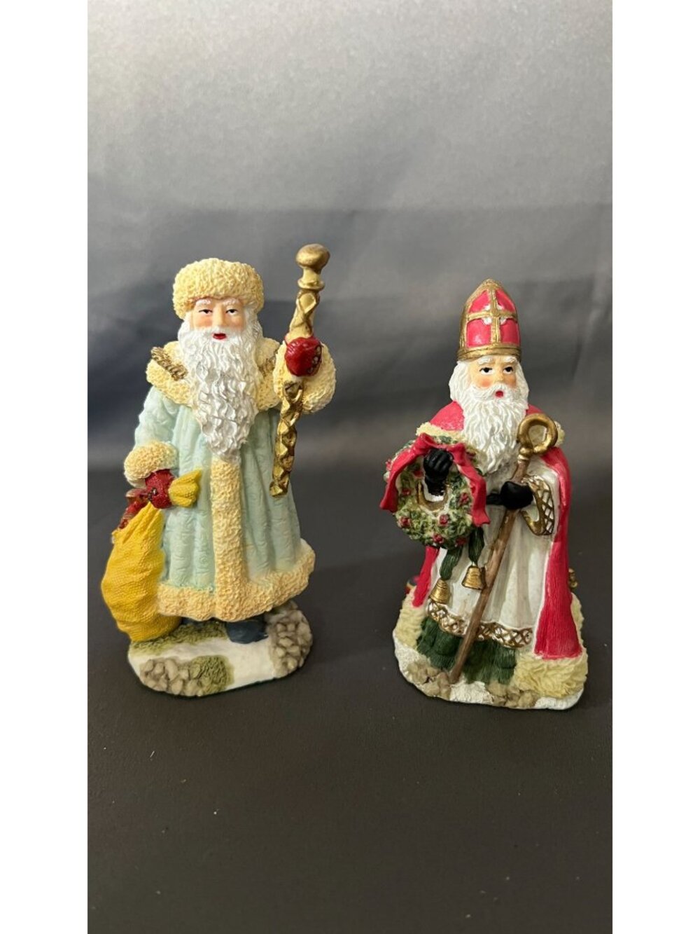 Grandfather Frost & Saint Nicholas Resin Figurines 1993 Vintage